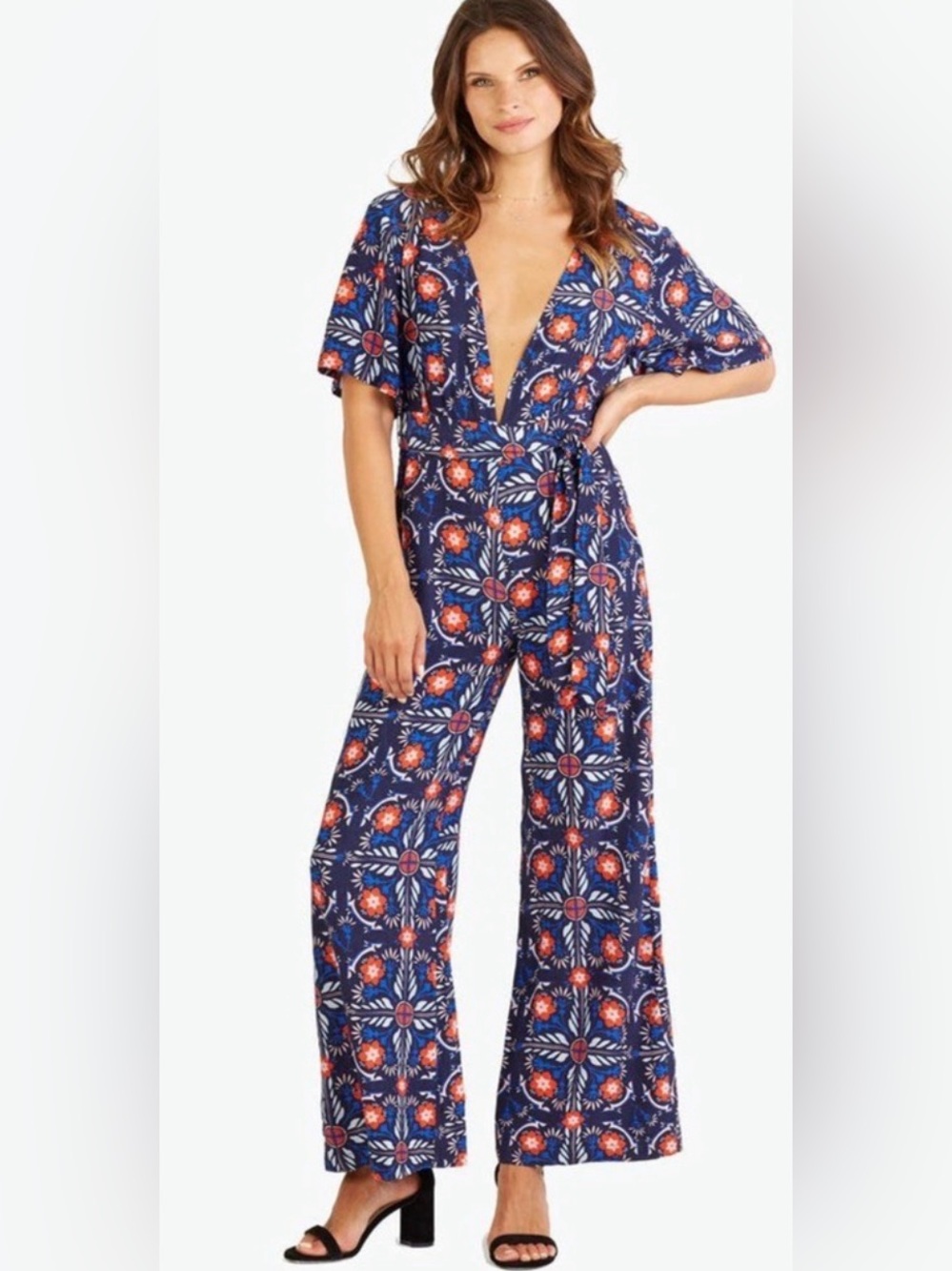 Cleobella Finnley Jumpsuit Diane Floral Wide Leg Rayon Size L